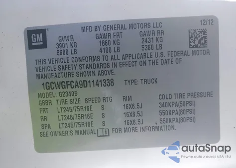 2013 Chevrolet Express 2500 Work Van from USA, damaged, VIN 1GCWGFCA9D1141338